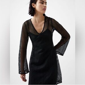NWT French Connection Black Chevron Long Sleeve Dress